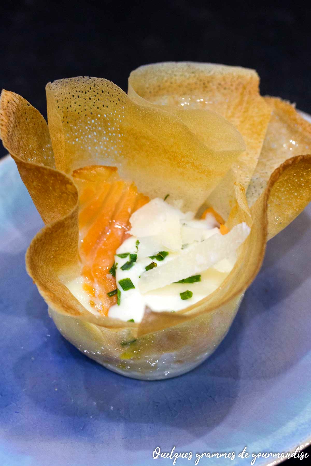 Aumônières oeuf saumon fumé