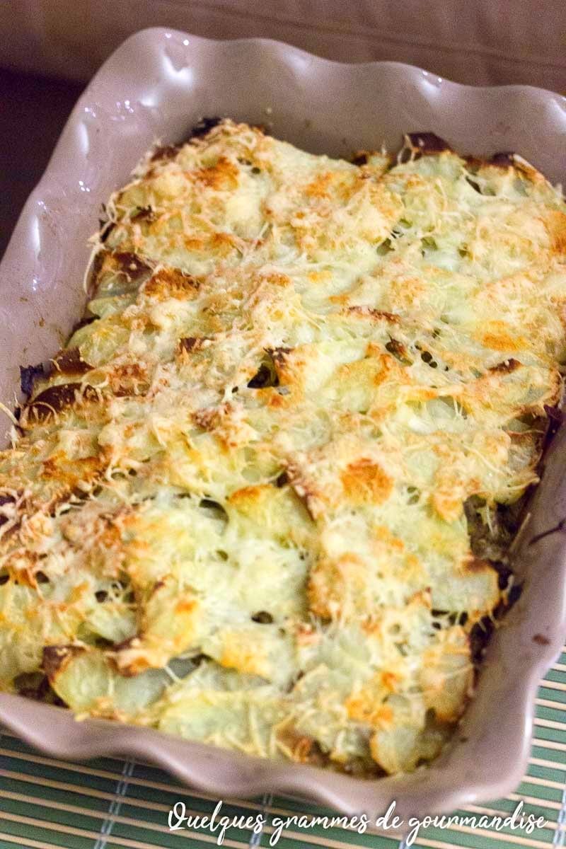 Gratin pommes de terre poireaux et boeuf haché