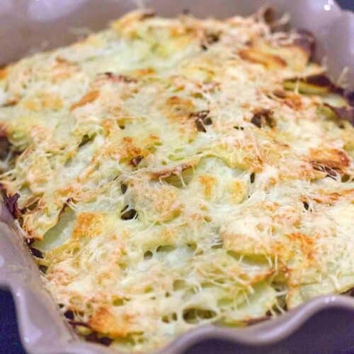 Gratin pommes de terre poireaux et boeuf haché
