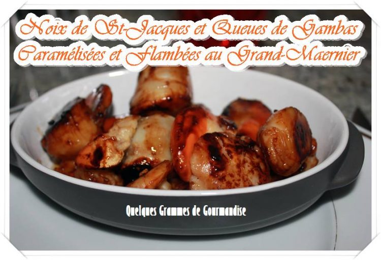 st-jacques et gambas caramélisées flambées