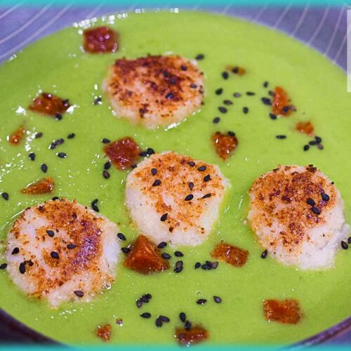 recette de noix de saint-Jacques en croûte velouté de petits pois