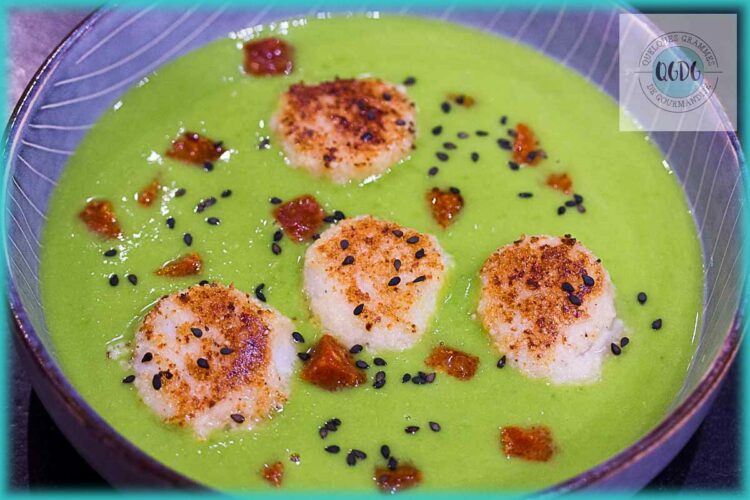recette de noix de saint-Jacques en croûte velouté de petits pois